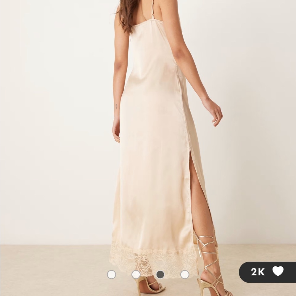 ASOS Beige Satin Maxi Dress with Lace Detail - Picture 1 of 3